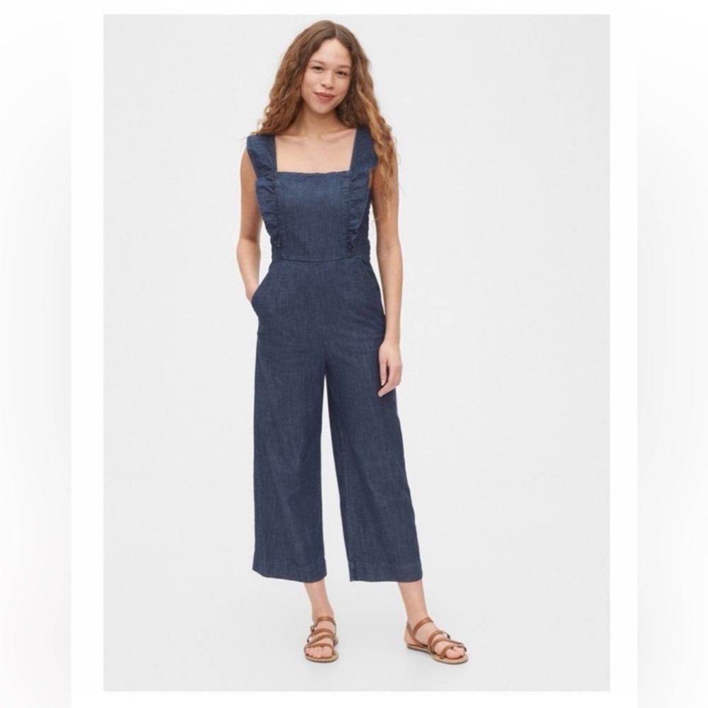 Gap Ruffle Apron Wide-Leg Jumpsuit Size 14 Indigo